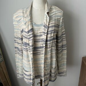 Aldo Martins Cream & Light Blue Striped Knit Blazer and Shell.